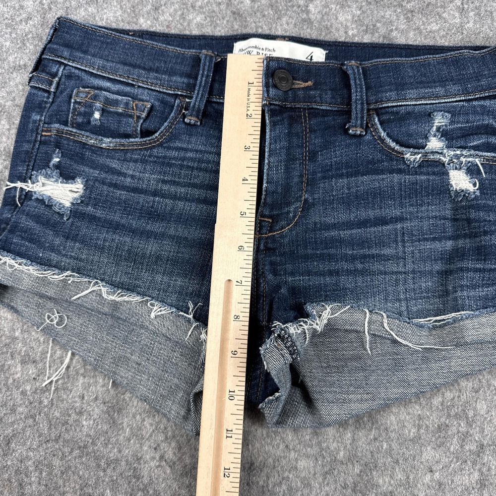Abercrombie & Fitch Shorts Womens 4 Blue Denim Low Rise Distressed Cutoff - Picture 6 of 11